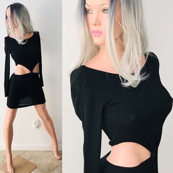 Chic Black CUT-OUT Midriff LBD BODYCON DRESS S/M - Picture 11 of 12